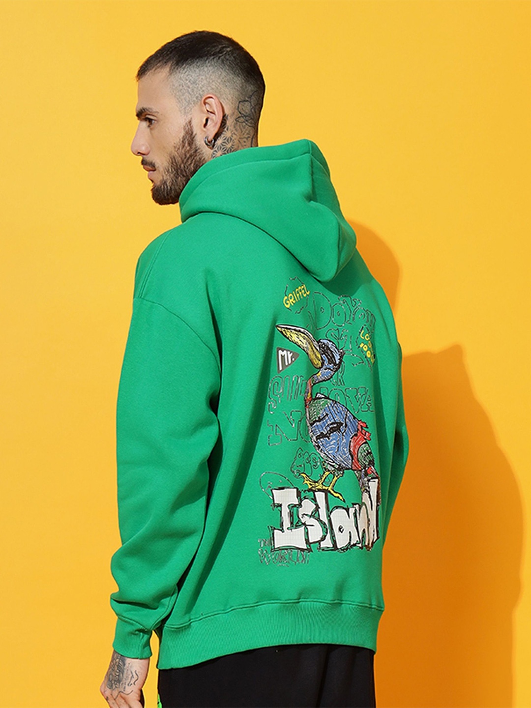 

GRIFFEL Men Printed Hooded Sweatshirt, Green