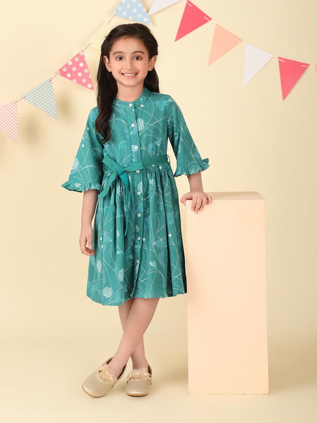 

Fabindia Floral Print A-Line Dress, Teal