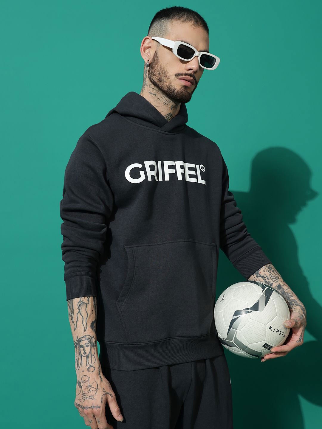 

GRIFFEL Men Hooded Printed Sweatshirt, Black