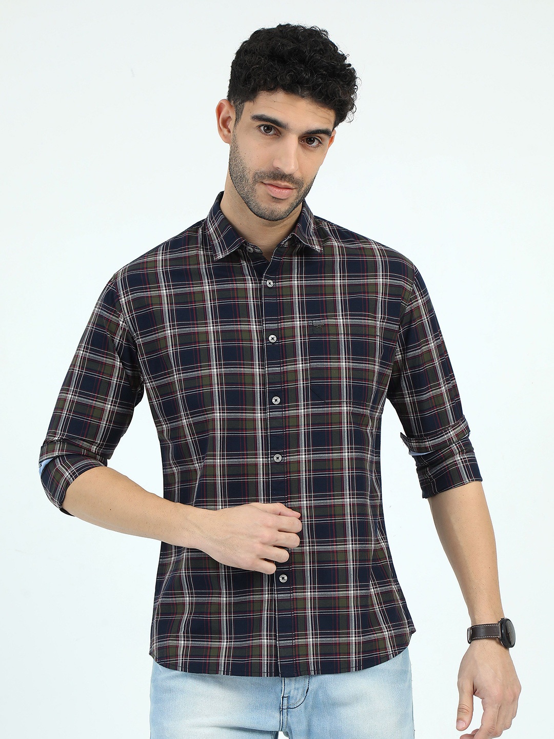 

RIGS AND RAGS Men Classic Tartan Checks Opaque Checked Casual Shirt, Navy blue