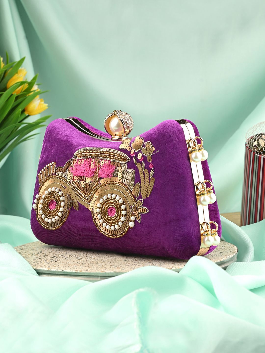 

Toobacraft Embellished Box Clutch, Purple