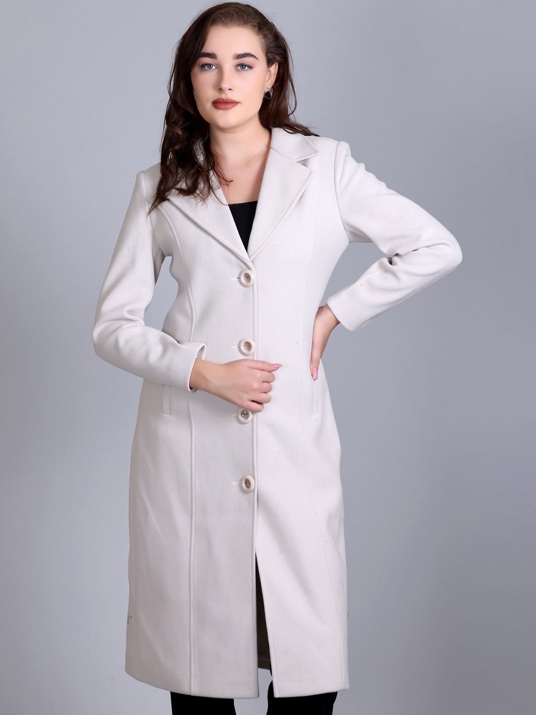 

Winter Self-Design Knee Length Overcoats, Beige