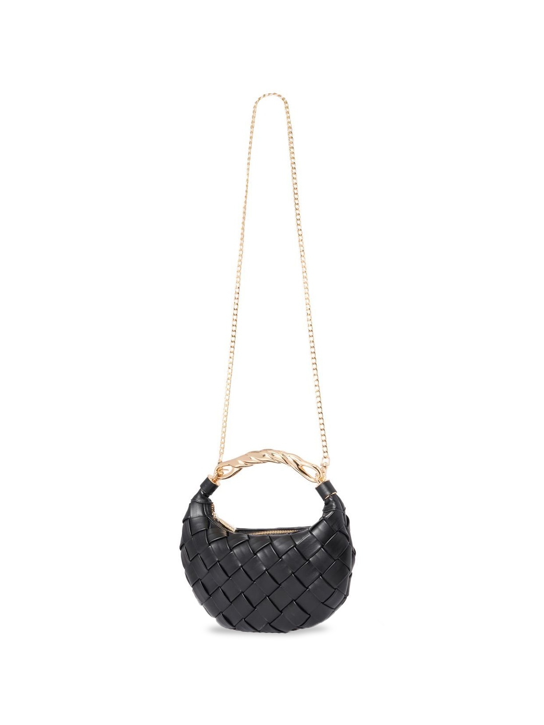 

Forever New Checked PU Oversized Half Moon Satchel with Quilted, Black