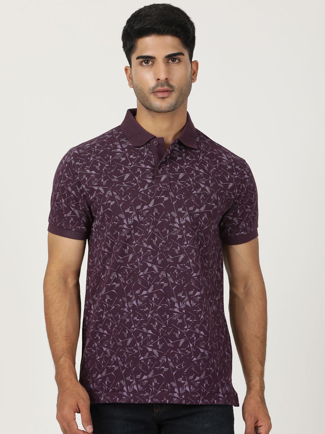 

Greenfibre Men Abstract Printed Slim Fit Polo Collar Casual T-shirt, Burgundy