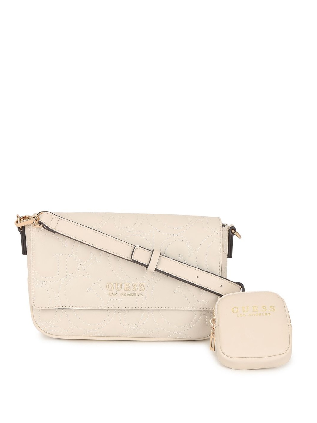 

GUESS Textured PU Swagger Shoulder Bag with Quilted, Cream