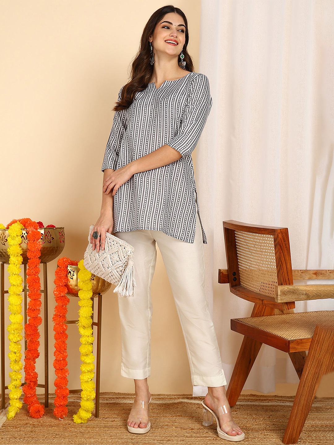 

DSK STUDIO Striped Straight Tunic, Grey