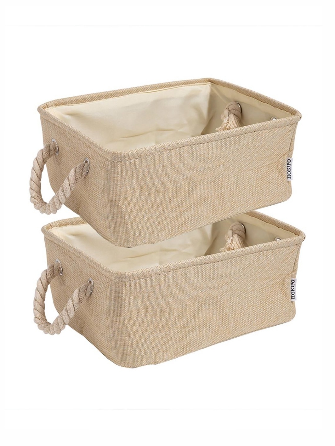 

HOKIPO Beige Set Of 2 Foldable Storage Basket Organizer