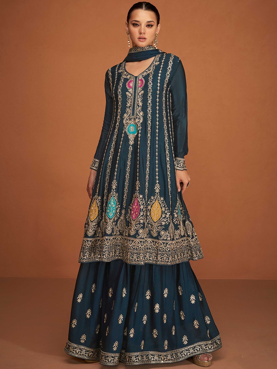 

Jaipur Kurti Embroidered Semi-Stitched Dress Material, Blue