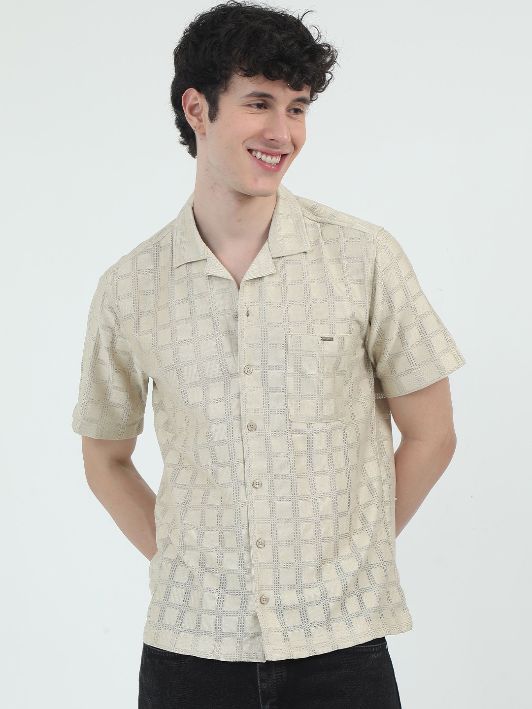 

RIGS AND RAGS Men Original Opaque Printed Casual Shirt, Cream