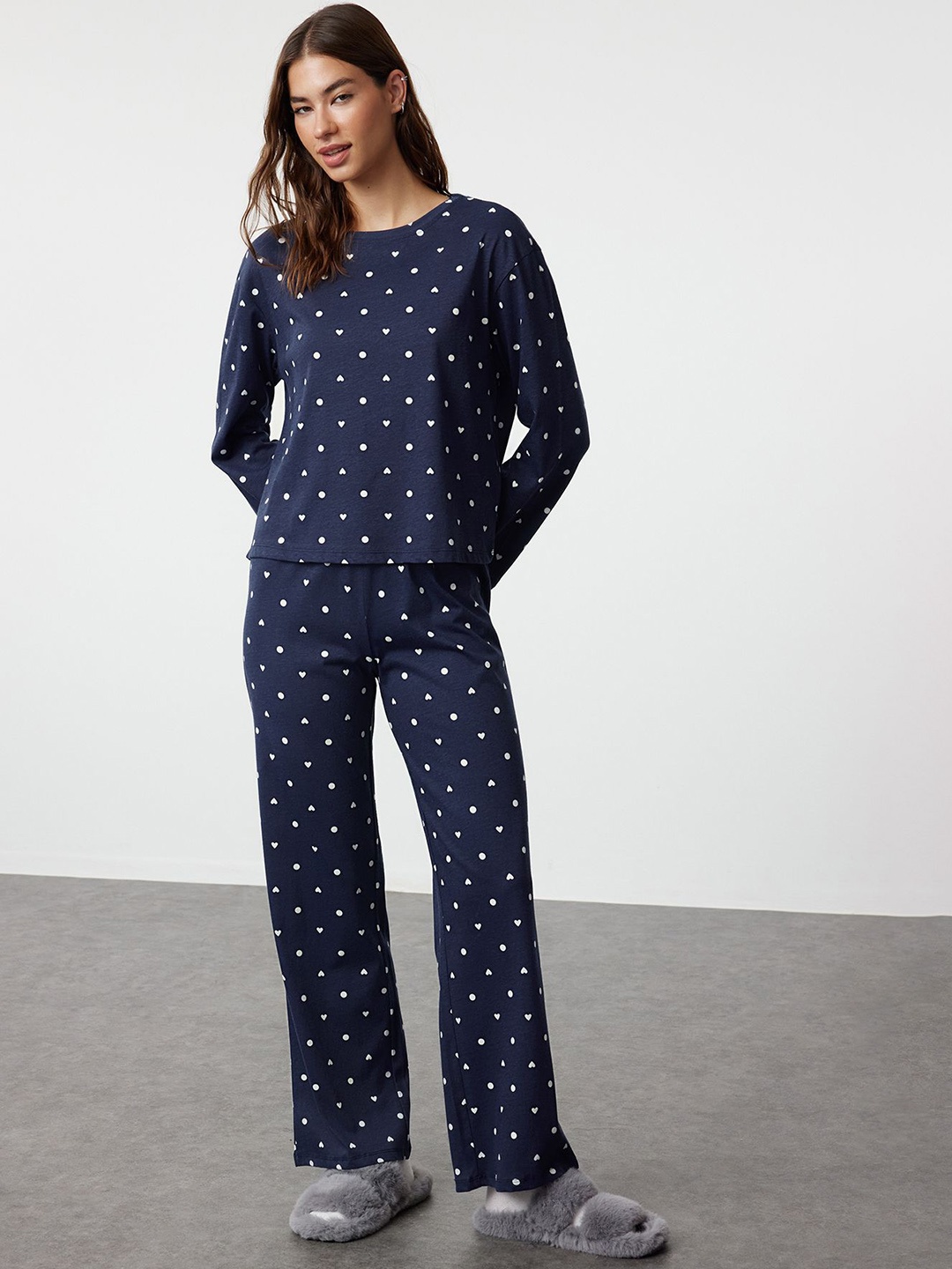 

Trendyol Women Printed Night suit, Navy blue