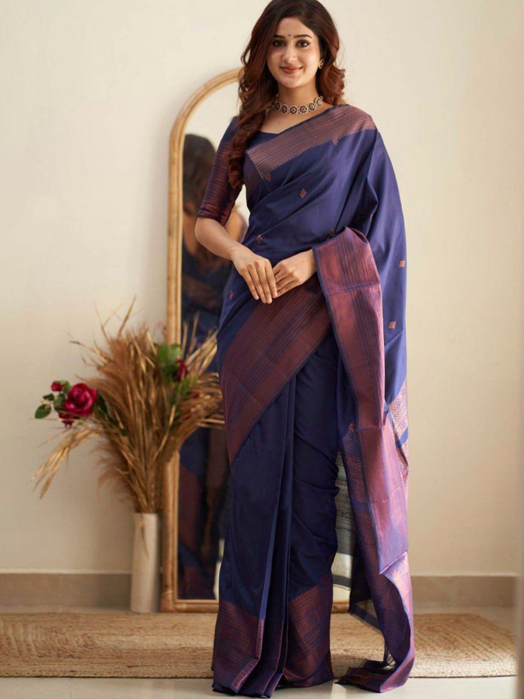 

Wuxi Woven Design Pure Silk Heavy Work Banarasi Saree, Blue