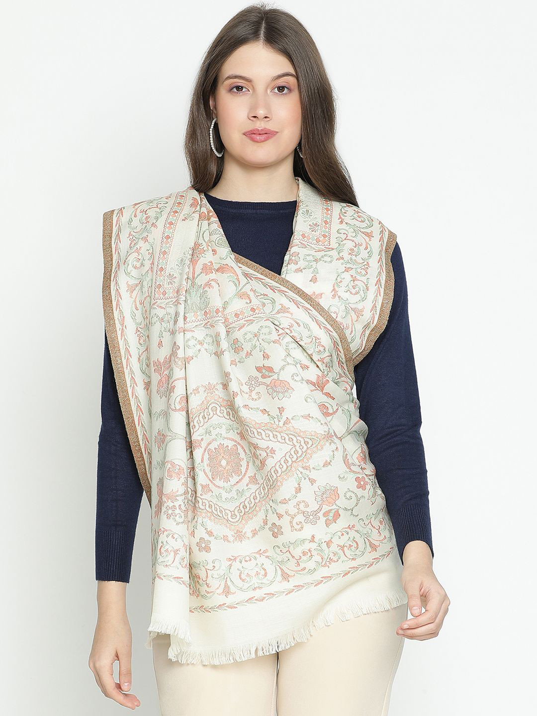 

SHINGORA Women Floral Woven Design Shawl, Off white