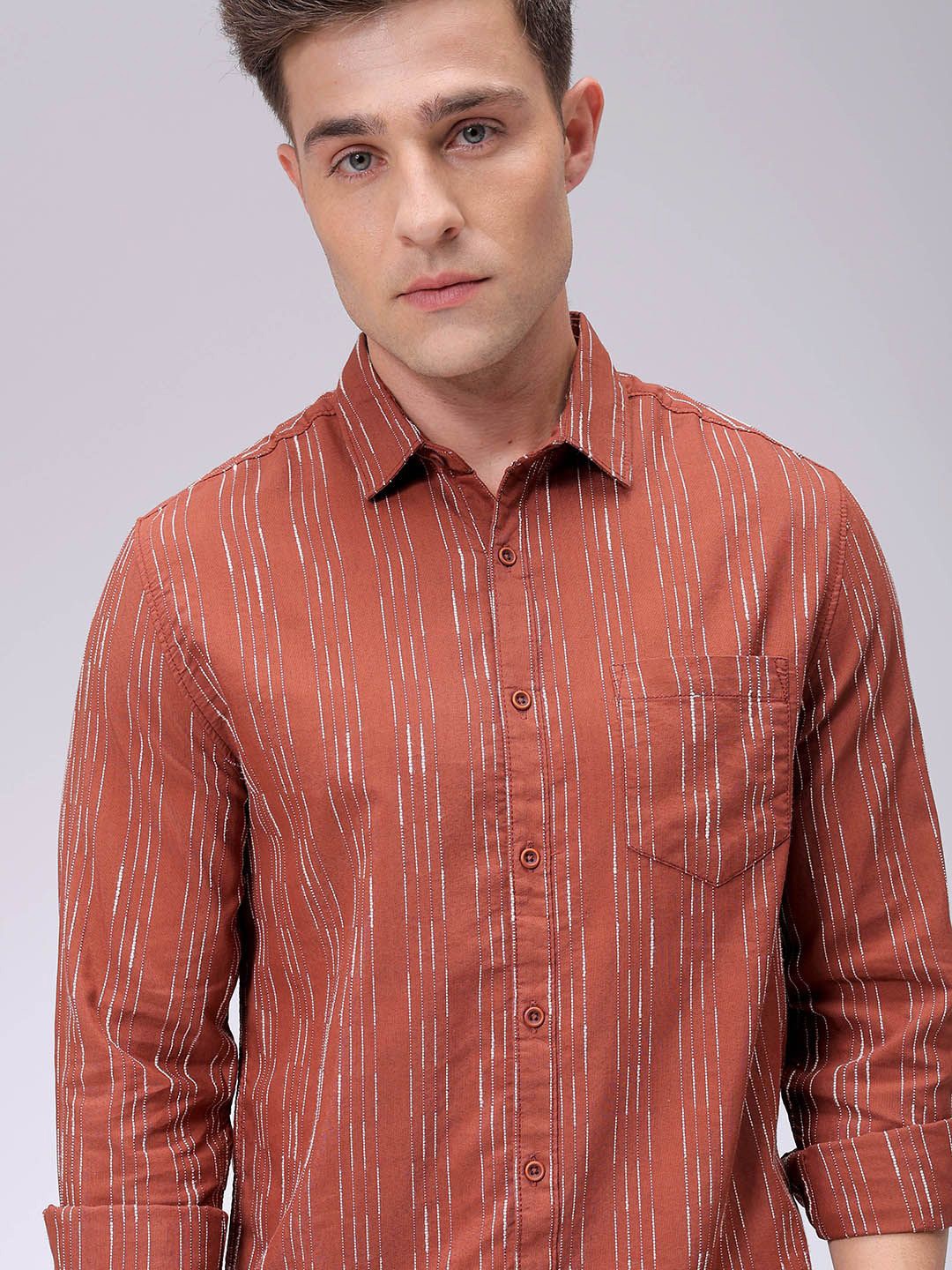 

The Indian Garage Co Men Slim Fit Multi Stripes Opaque Striped Casual Shirt, Maroon