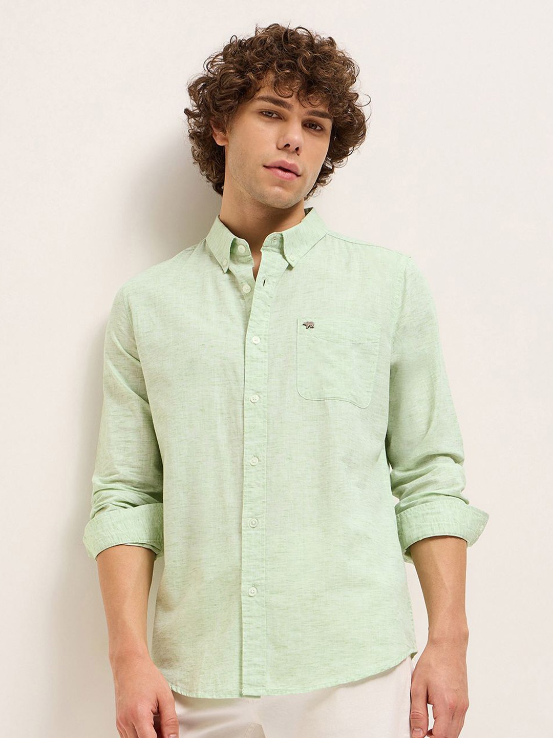 

THE BEAR HOUSE Men Slim Fit Opaque Casual Shirt, Green