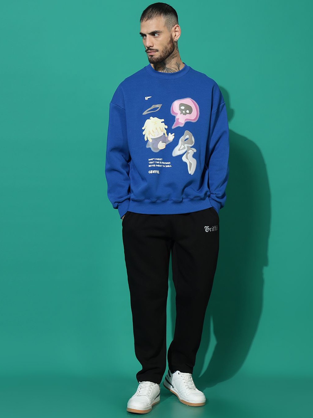 

GRIFFEL Men Printed Oversized Tracksuit, Blue