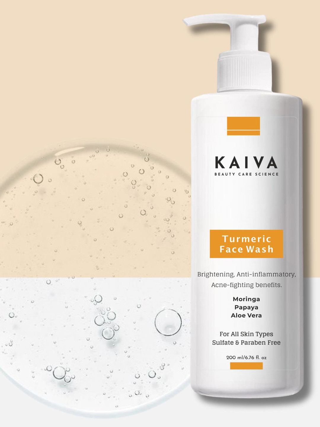 

KAIVA Turmeric Face Wash For Brightening, Anti-Inflammatory - 200 ml, Transparent