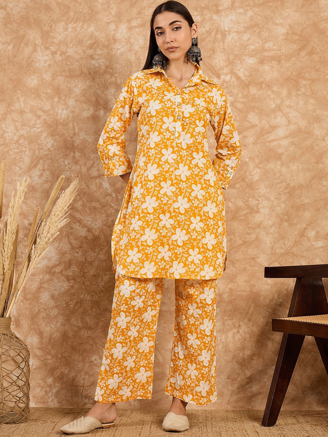 

DIVASTRI Printed Cotton Tunic & Trousers Co-Ords, Yellow