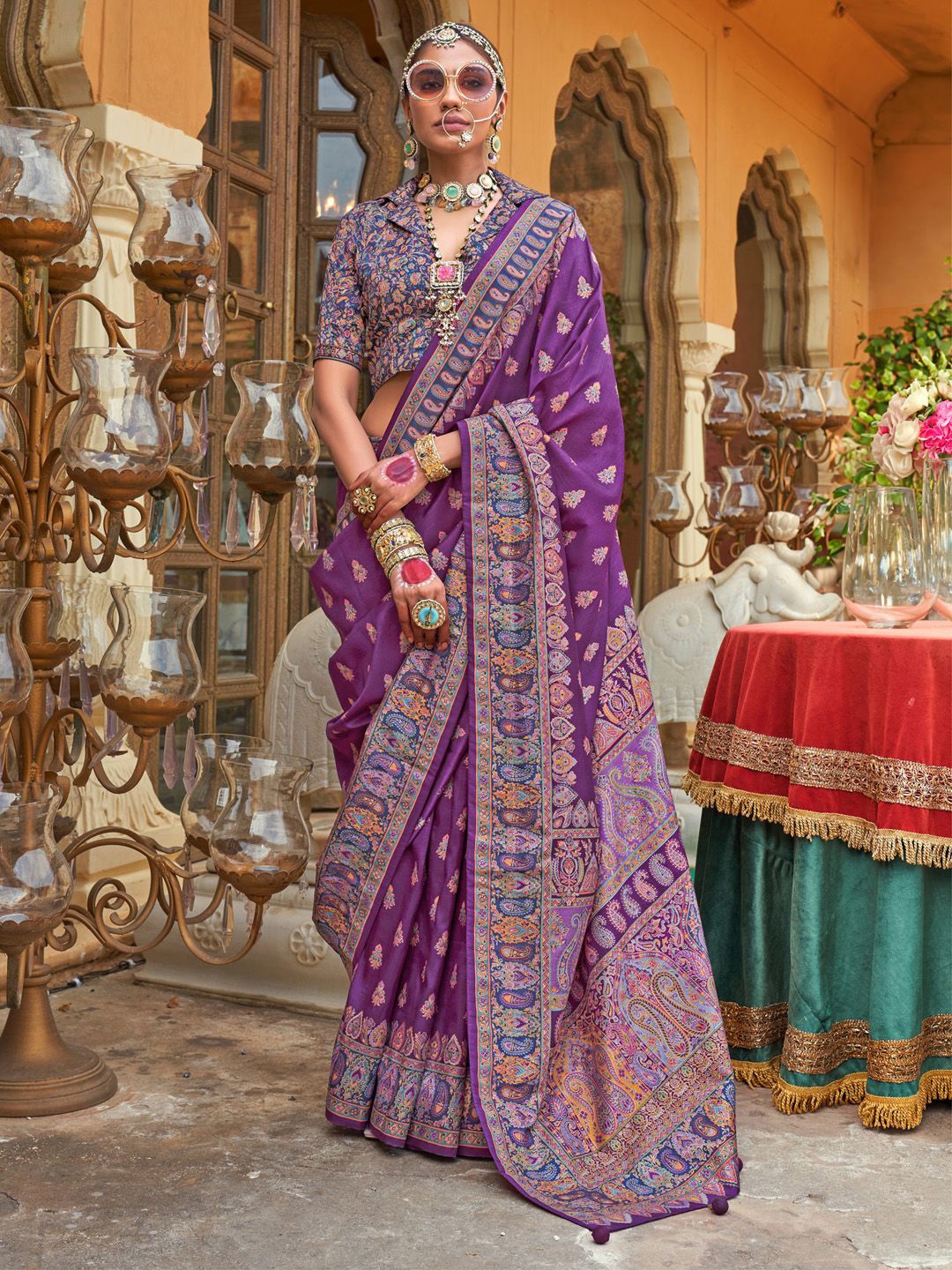 

Anouk Ethnic Motifs Silk Blend Kanjeevaram Saree, Purple