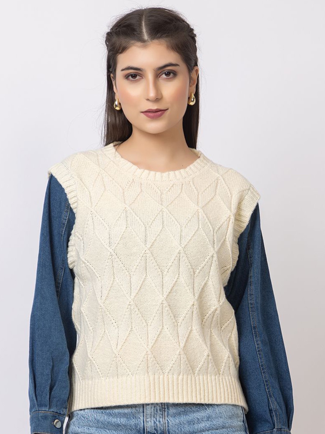 

Antiloop Women Cable Knit Woollen Pullover, White