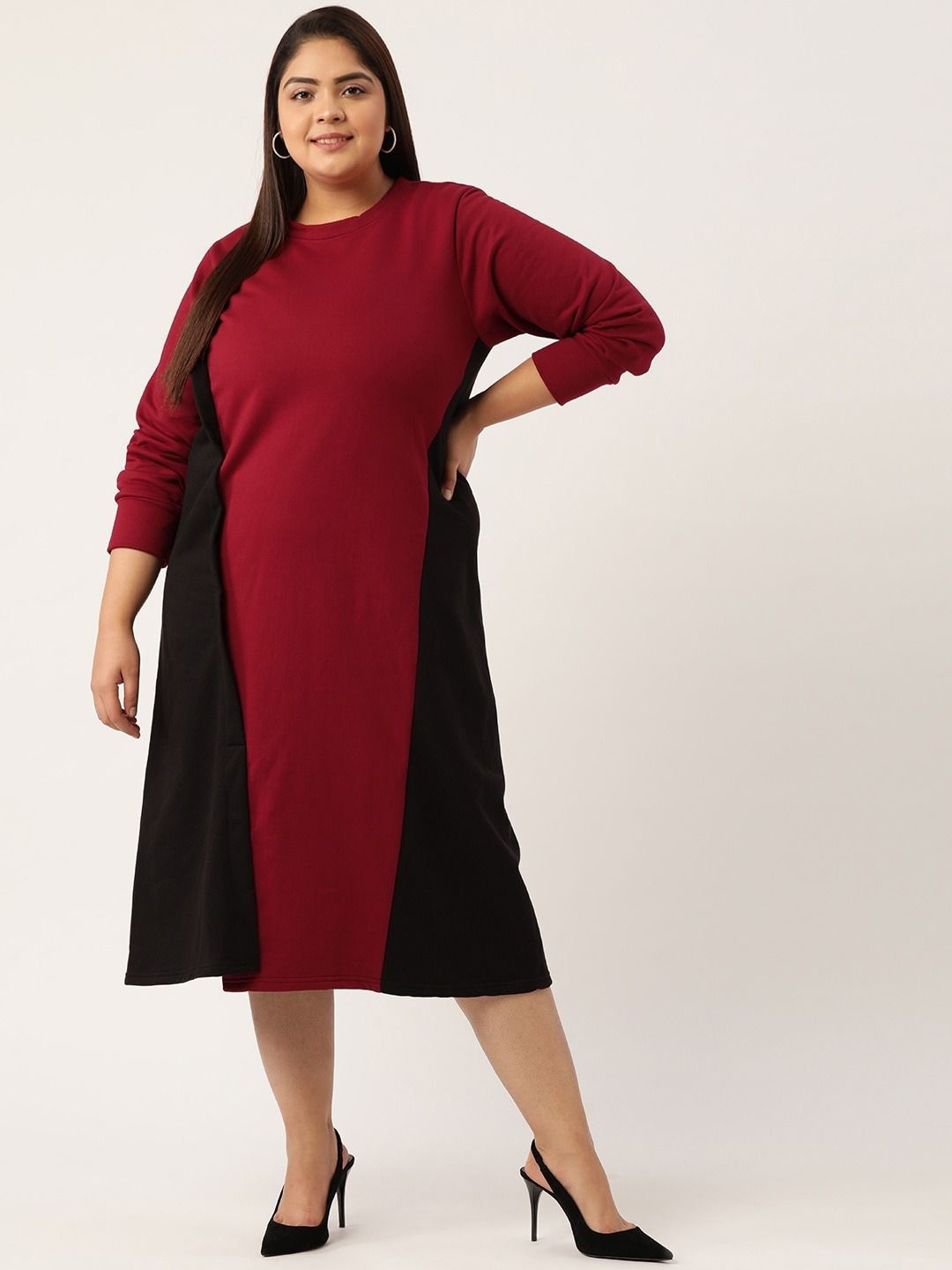 

theRebelinme Colourblocked A-Line Midi Dress, Maroon