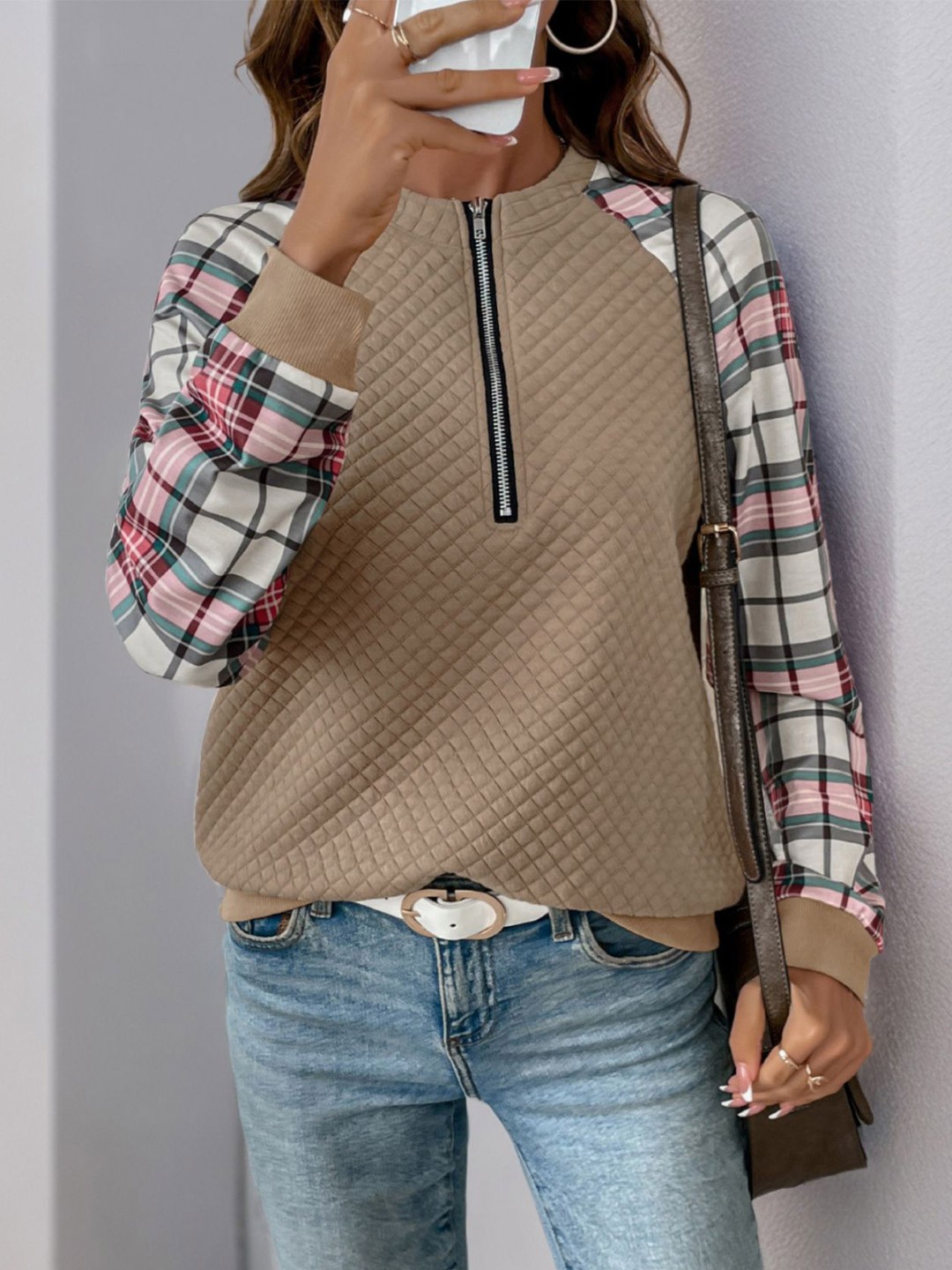 

StyleCast Women Checked Sweatshirt, Brown