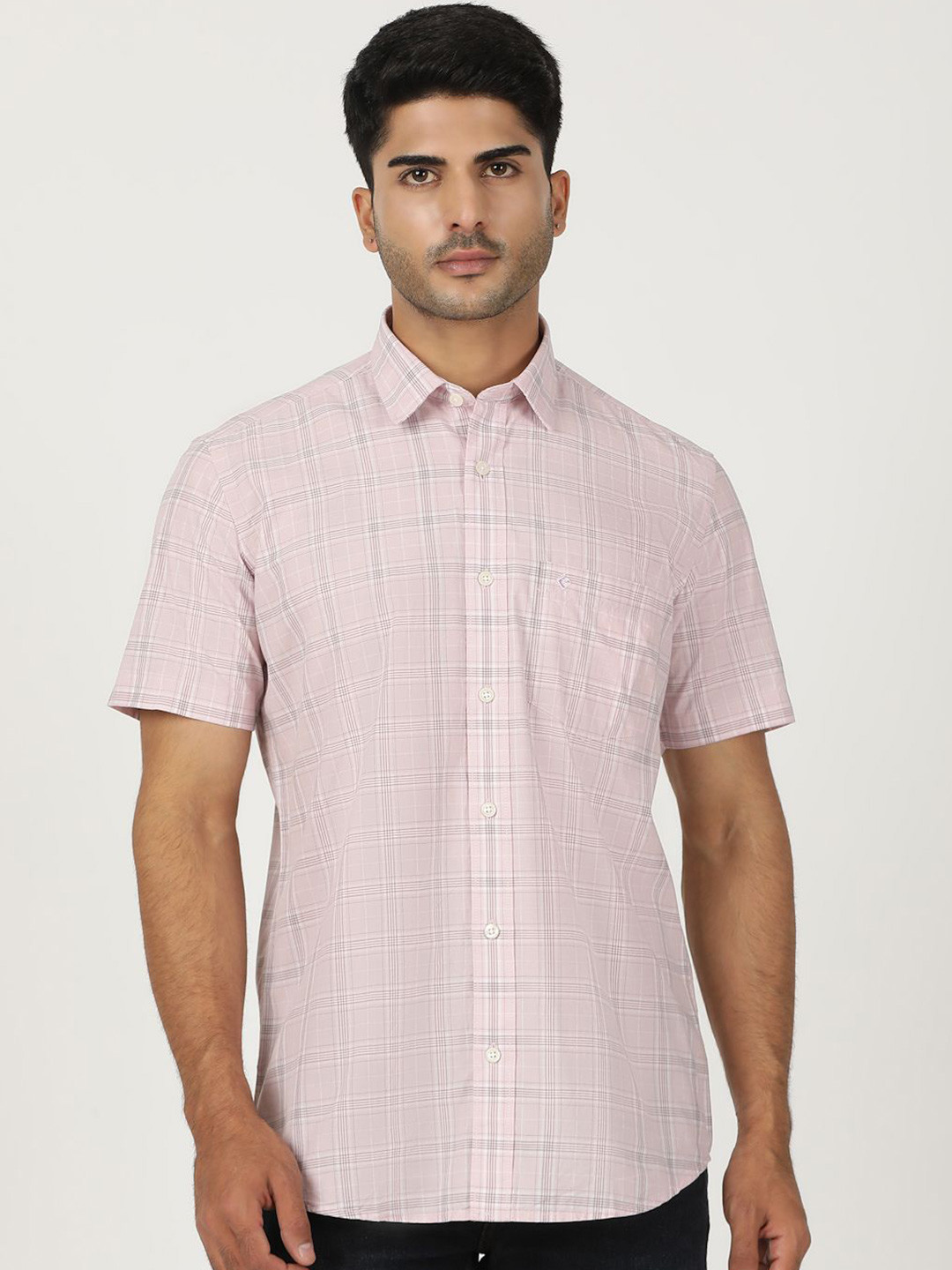 

Greenfibre Men Windowpane Checks Opaque Checked Casual Shirt, Pink