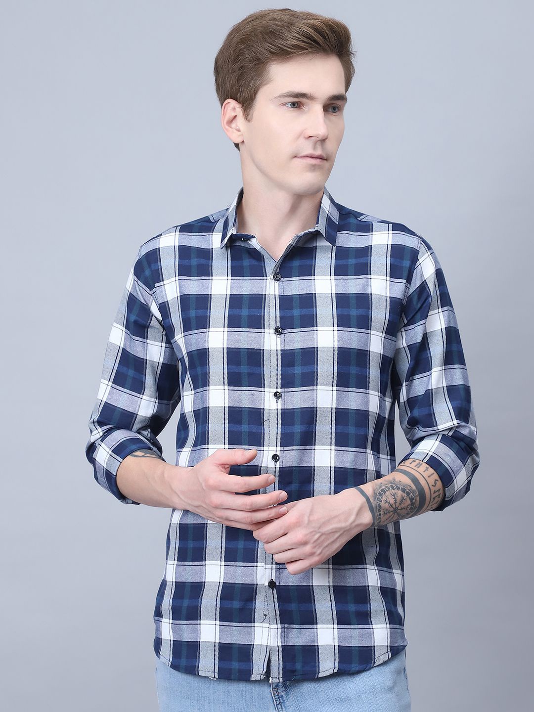 

Tanip Men Sheer Checked Casual Shirt, Blue