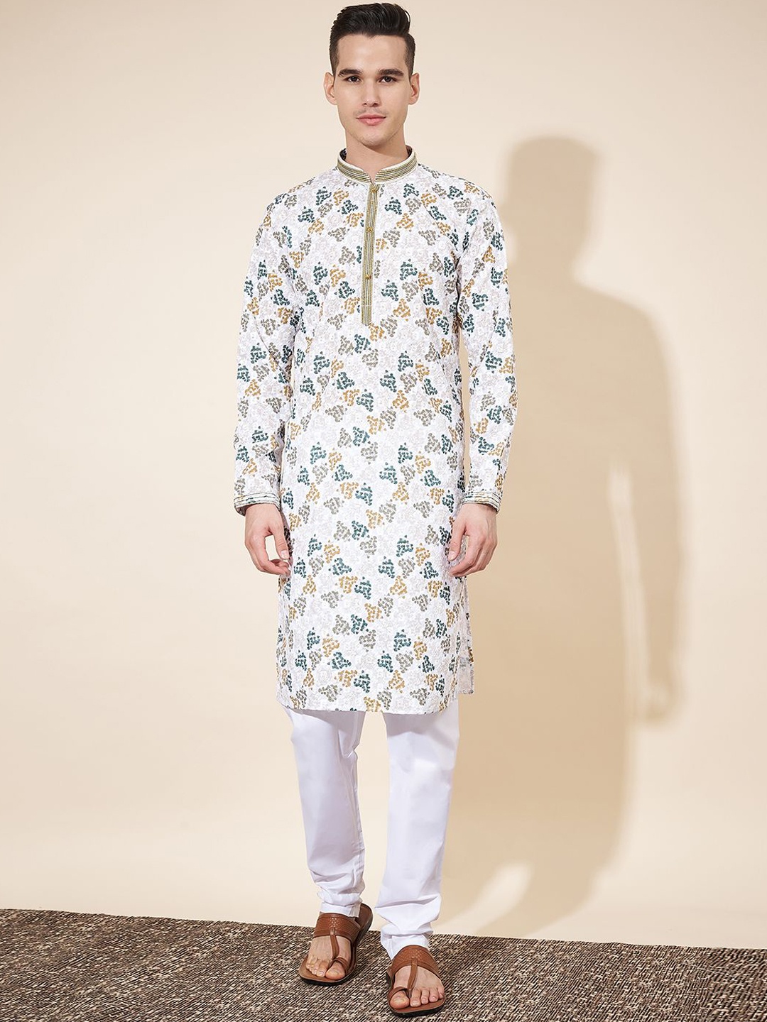 

OUTLUK Men Regular Chikankari Kurta with Trousers, Blue