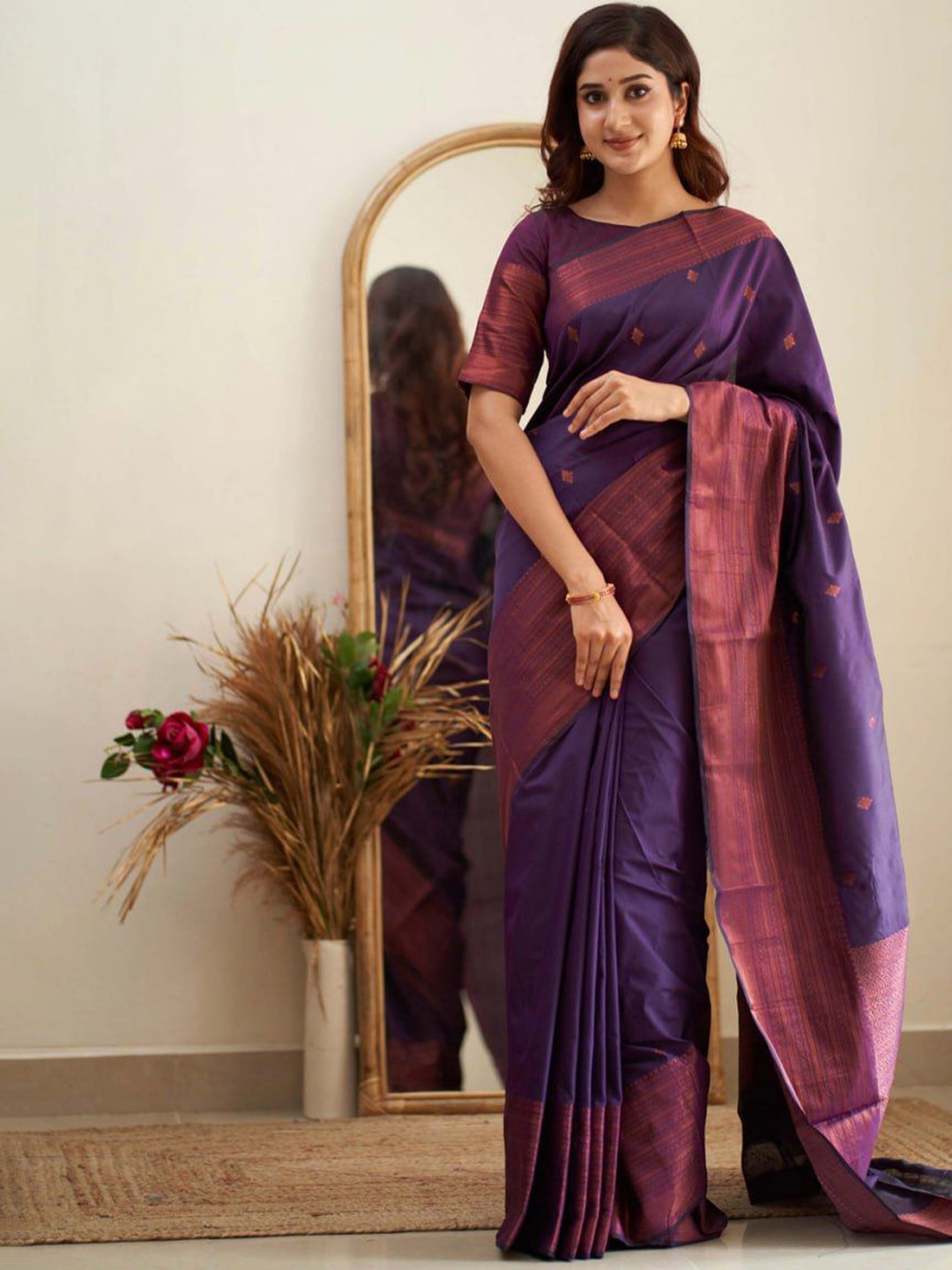 

Wuxi Woven Design Zari Pure Silk Banarasi Saree, Purple