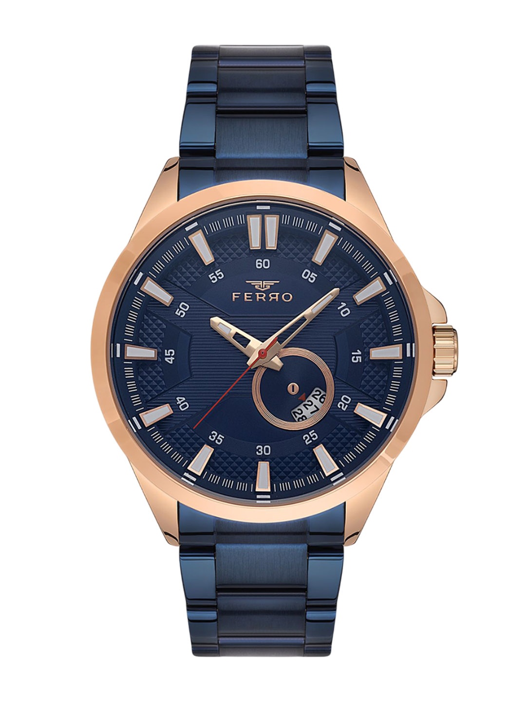 

Ferro Men Brass Dial & Stainless Steel Bracelet Style Straps Analogue Watch F11208A-T, Blue