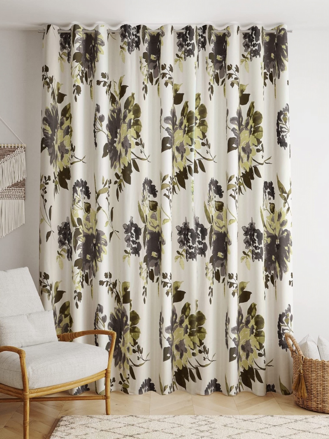 

BILBERRY Furnishing by preeti grover Cream-Coloured & Green Set of 2 Floral Window Curtain