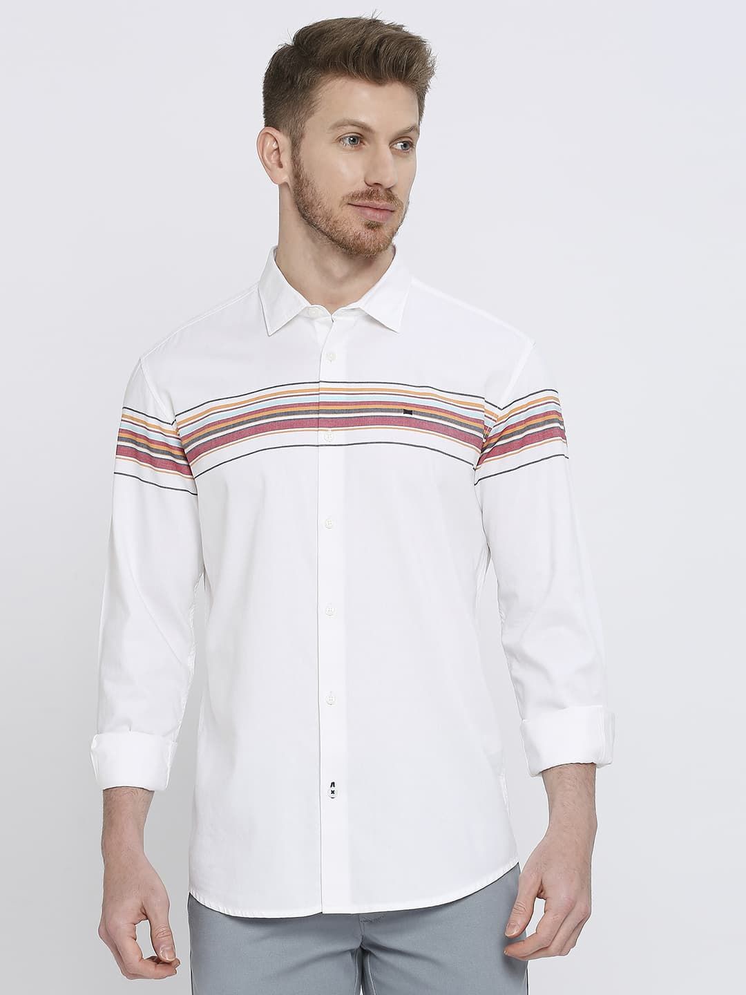 

Basics Men Slim Fit Opaque Striped Casual Shirt, Red
