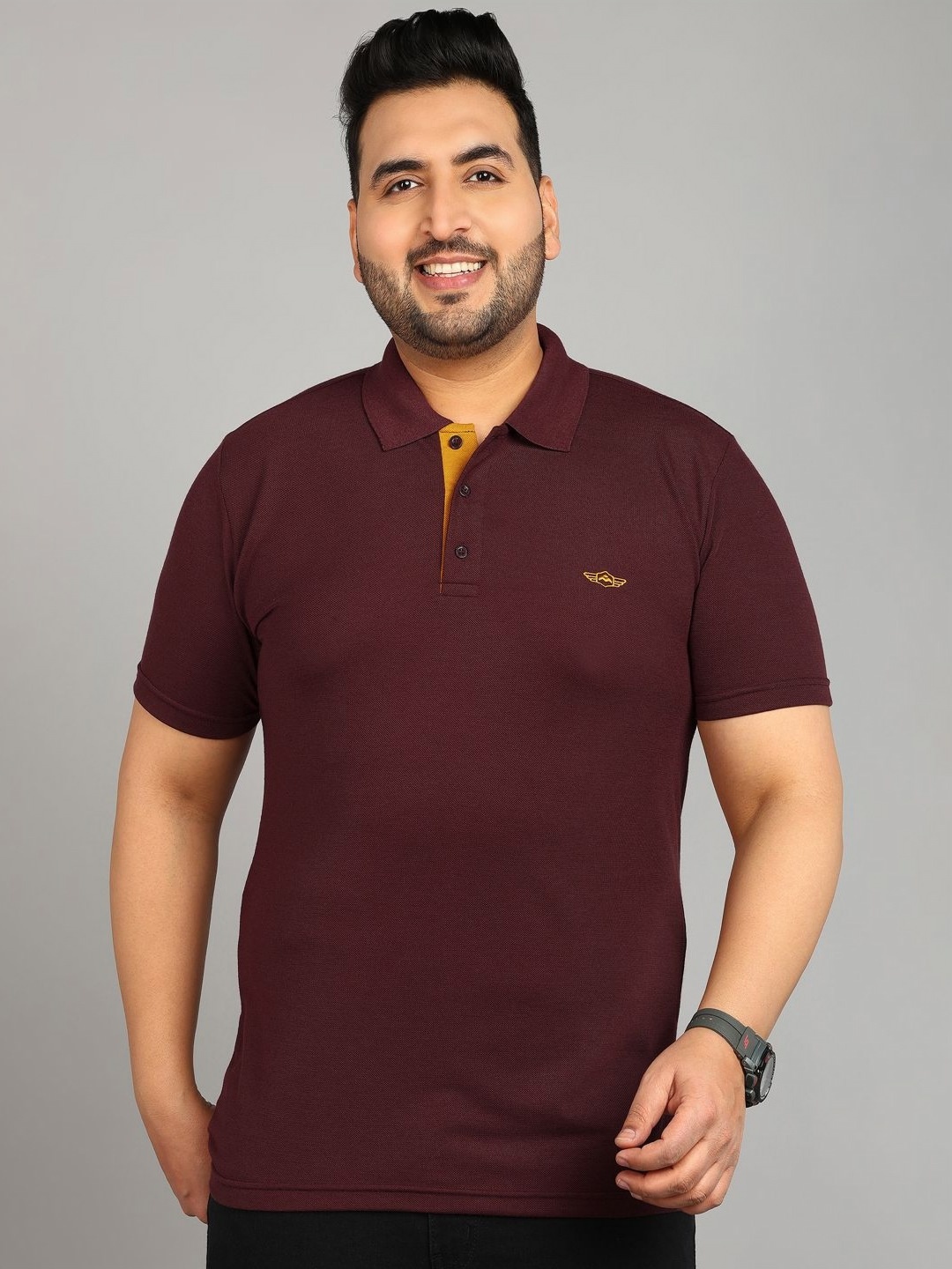 

METRONAUT PLUS Men Plus Size Solid Polo Collar T-shirt, Maroon