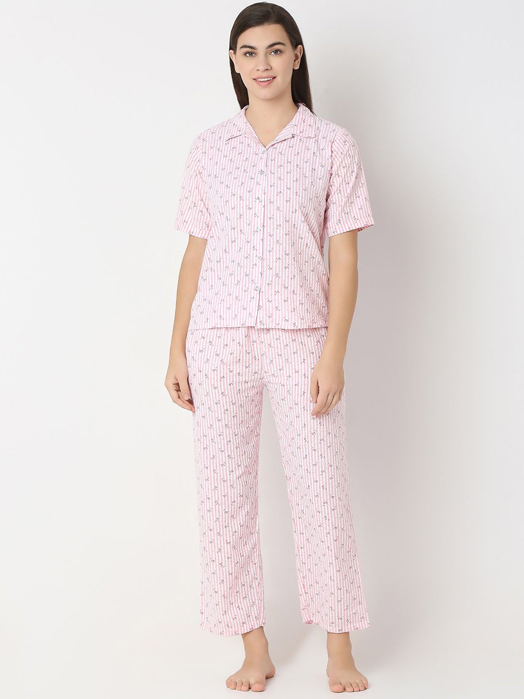 

Juliet Women Pure Cotton Printed Night suit, Pink