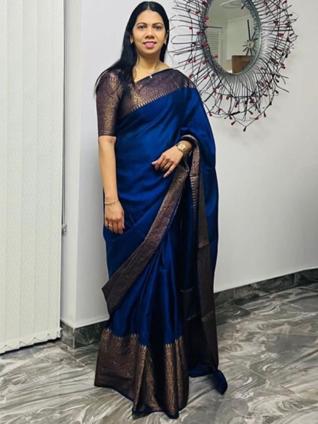 

Wuxi Woven Design Pure Silk Banarasi Saree, Blue