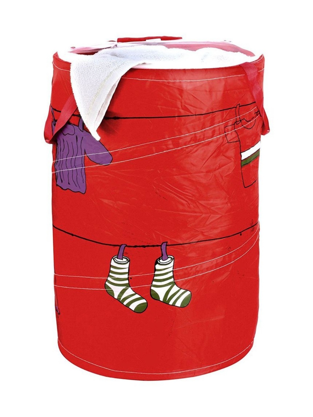 

HOKIPO Red Foldable Pop-Up Laundry Bag With Zippered Lid-50 Ltr