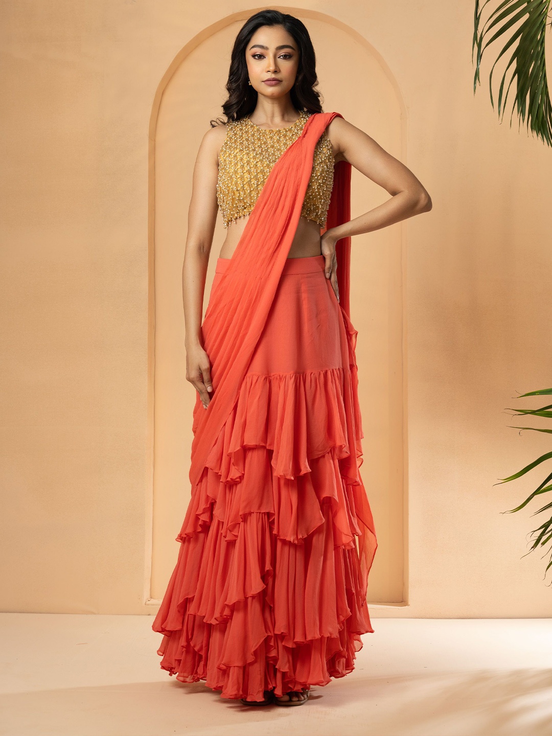 

Quench A Thirst Pure Georgette Saree, Peach