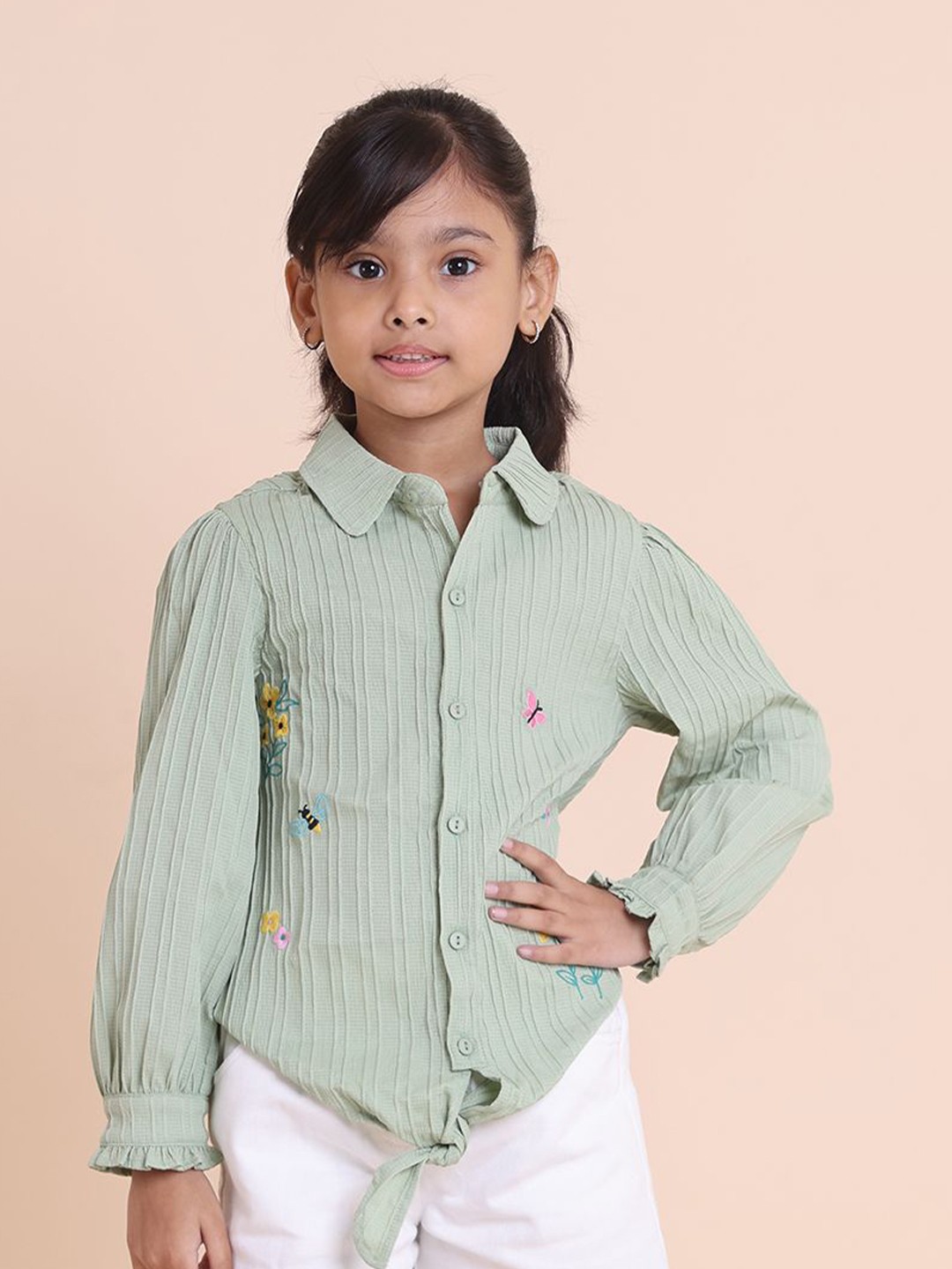 

House of Spades Girls Opaque Casual Shirt, Green