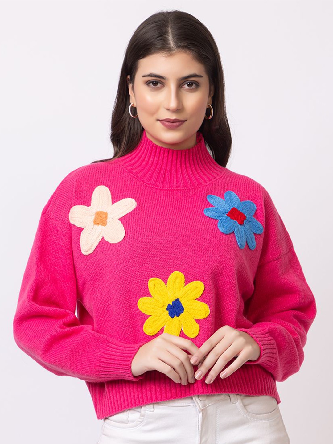 

Antiloop Women Embroidered Woollen Pullover, Pink
