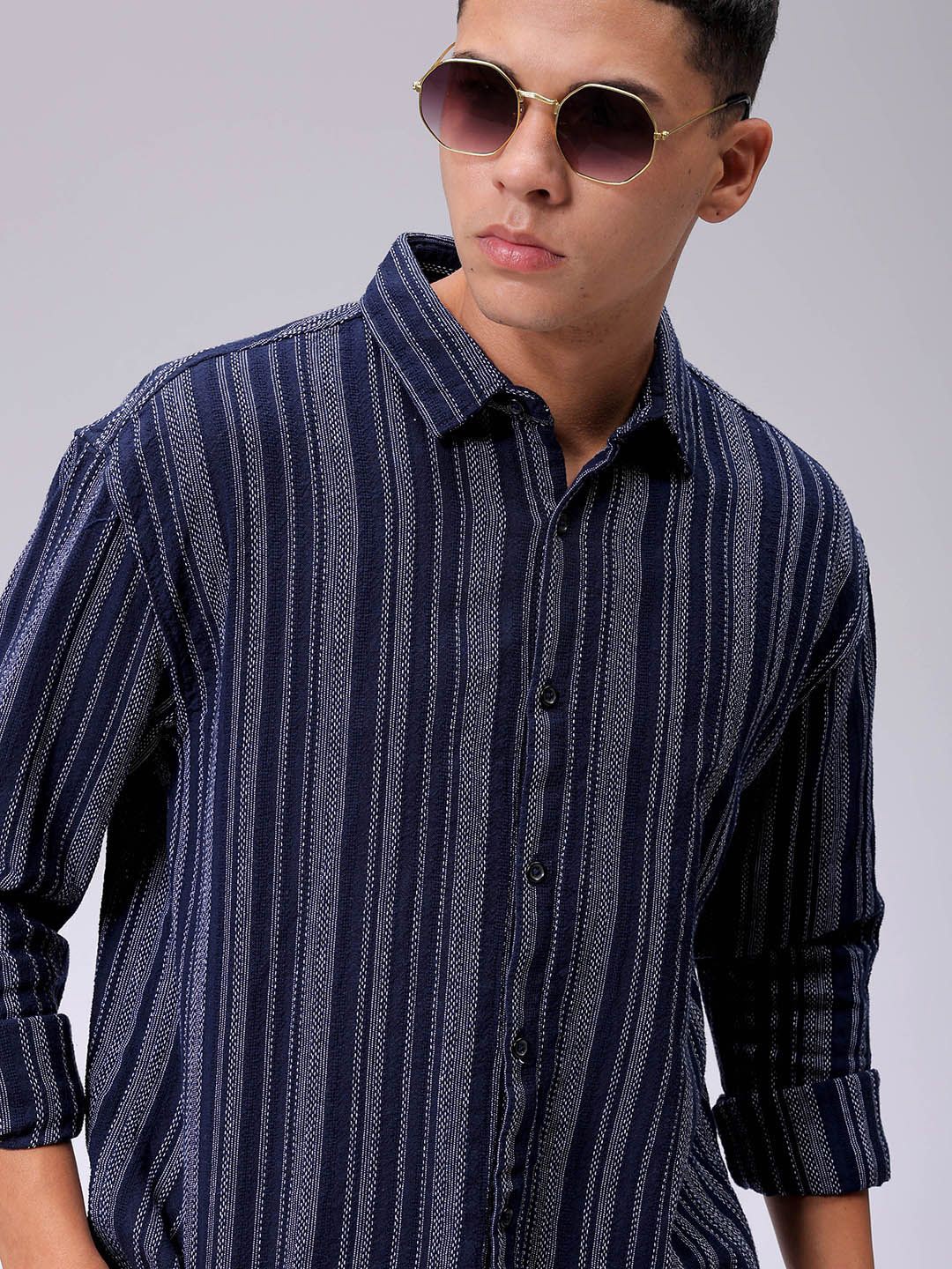 

The Indian Garage Co Men Slim Fit Multi Stripes Opaque Striped Casual Shirt, Navy blue