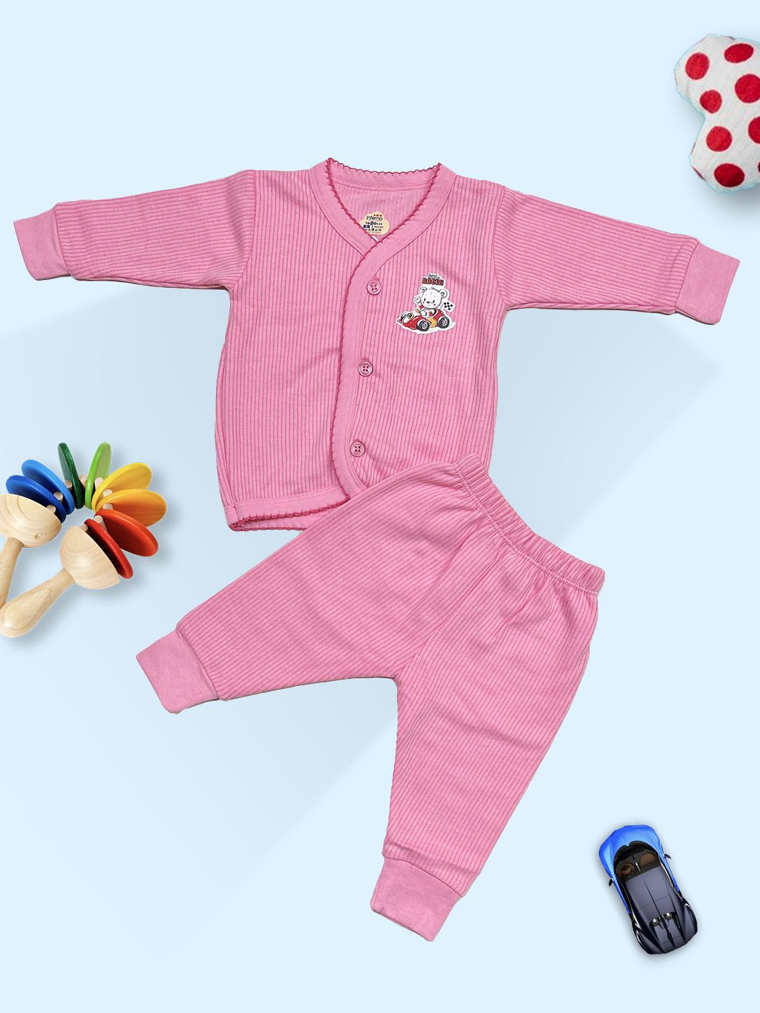 

INFERNO Infants Printed Combed Cotton Thermal Set, Pink