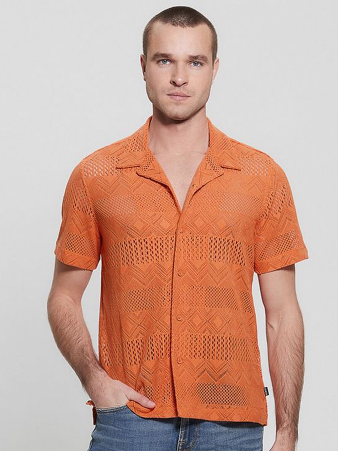 

GUESS Men Opaque Casual Shirt, Orange