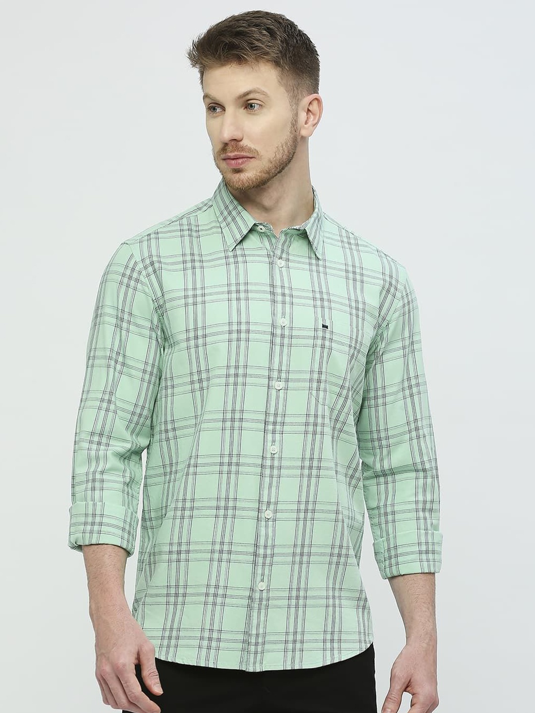 

Basics Men Slim Fit Tartan Checks Opaque Checked Casual Shirt, Green