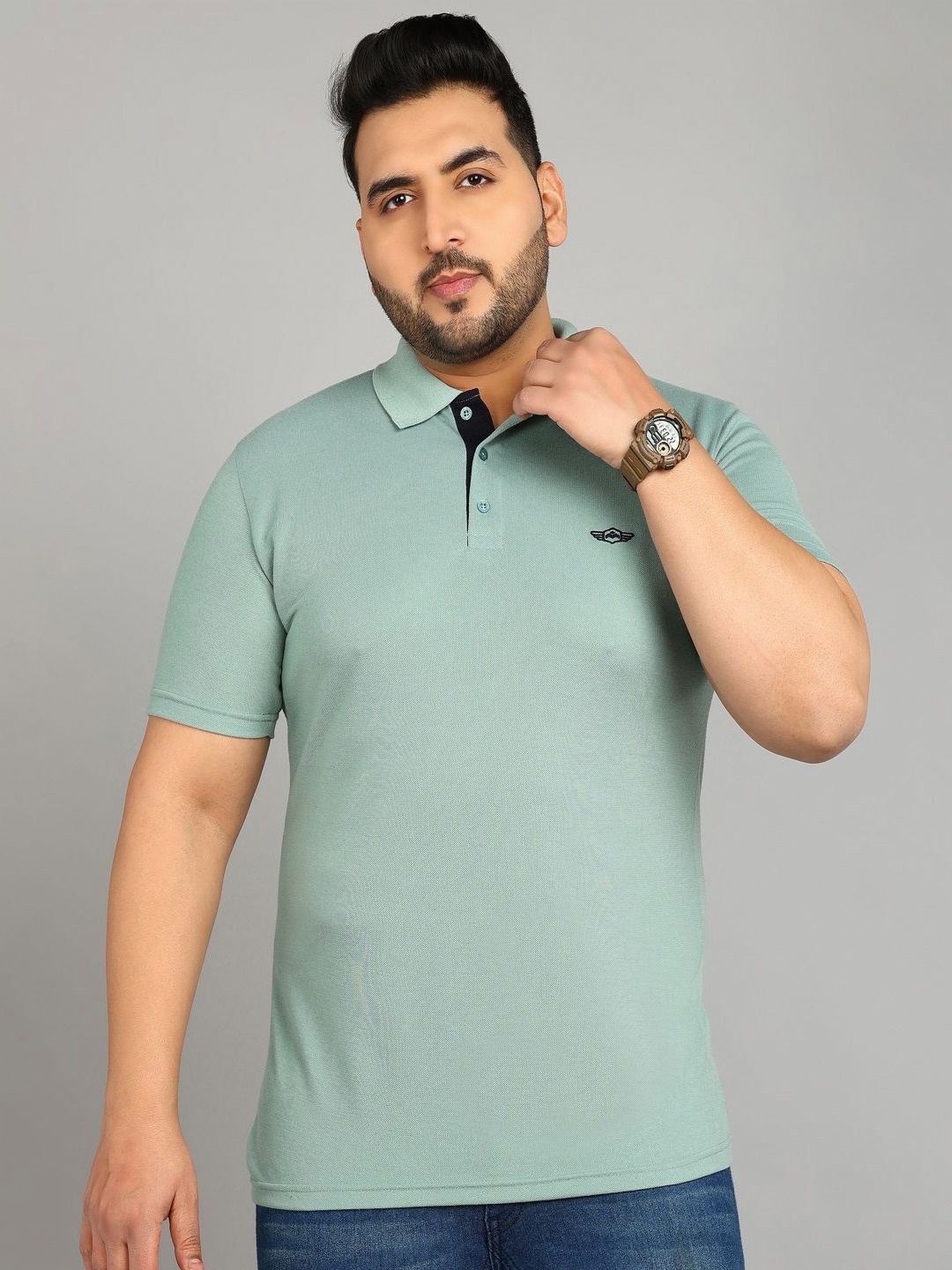 

METRONAUT PLUS Men Plus Size Solid Polo Collar T-shirt, Sea green
