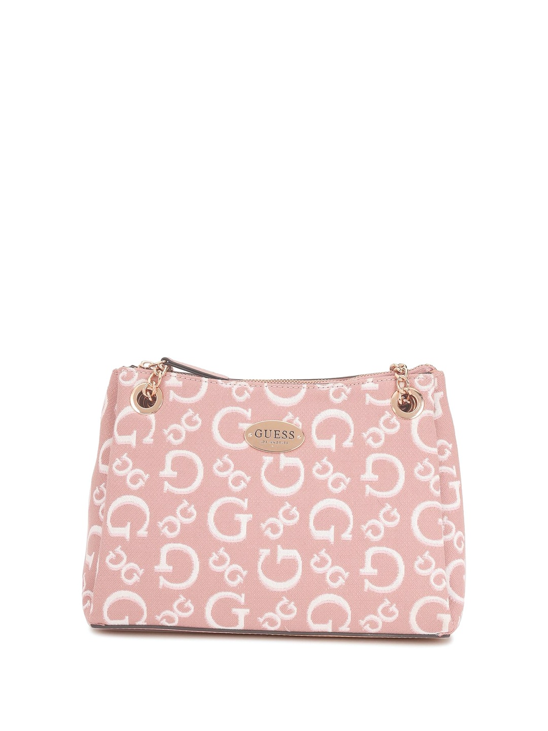 

GUESS Printed Structured Shoulder Bag with Cut Work, Pink
