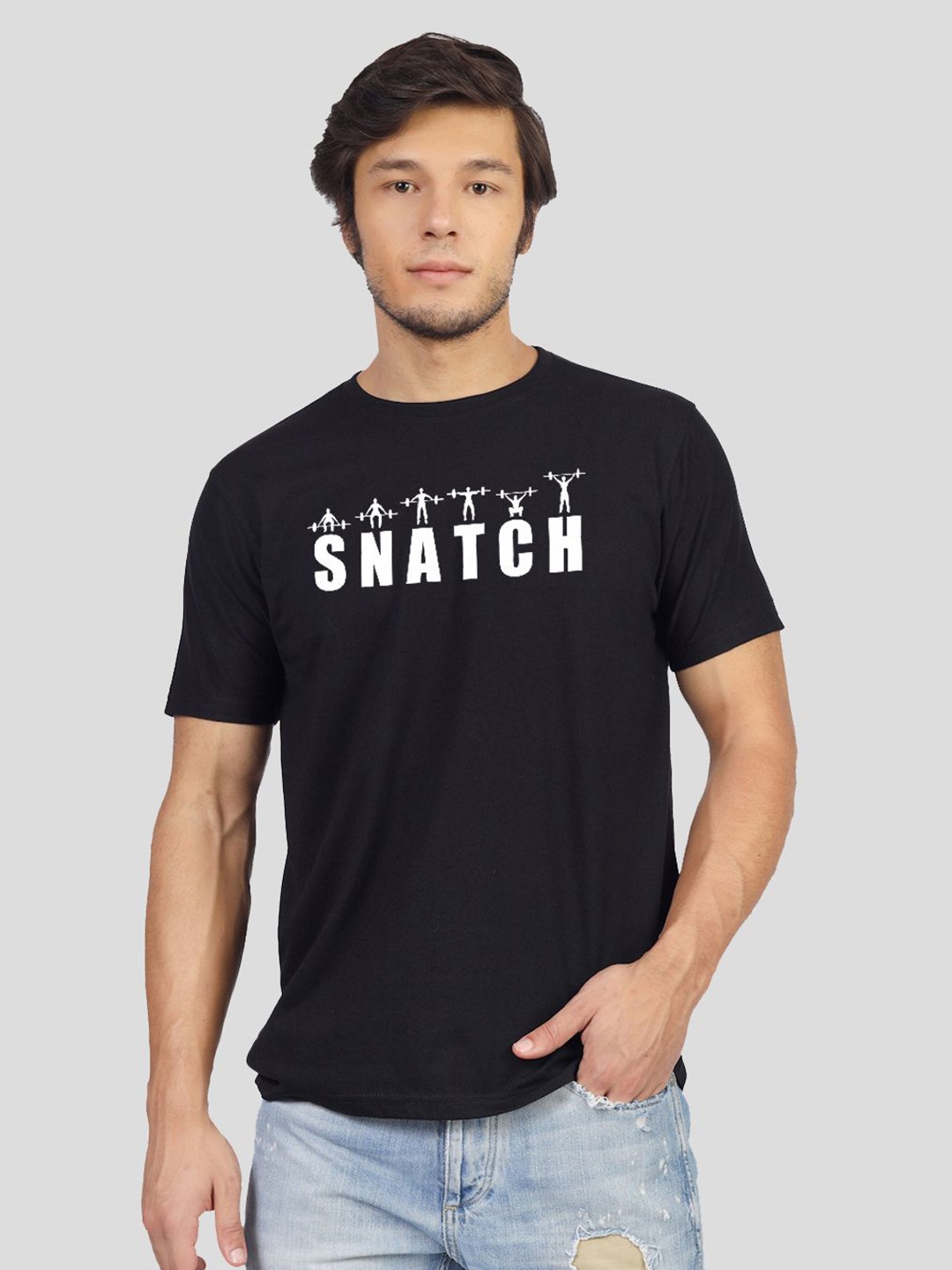 

Greylongg Men Typography Printed Monochrome Applique T-shirt, Black