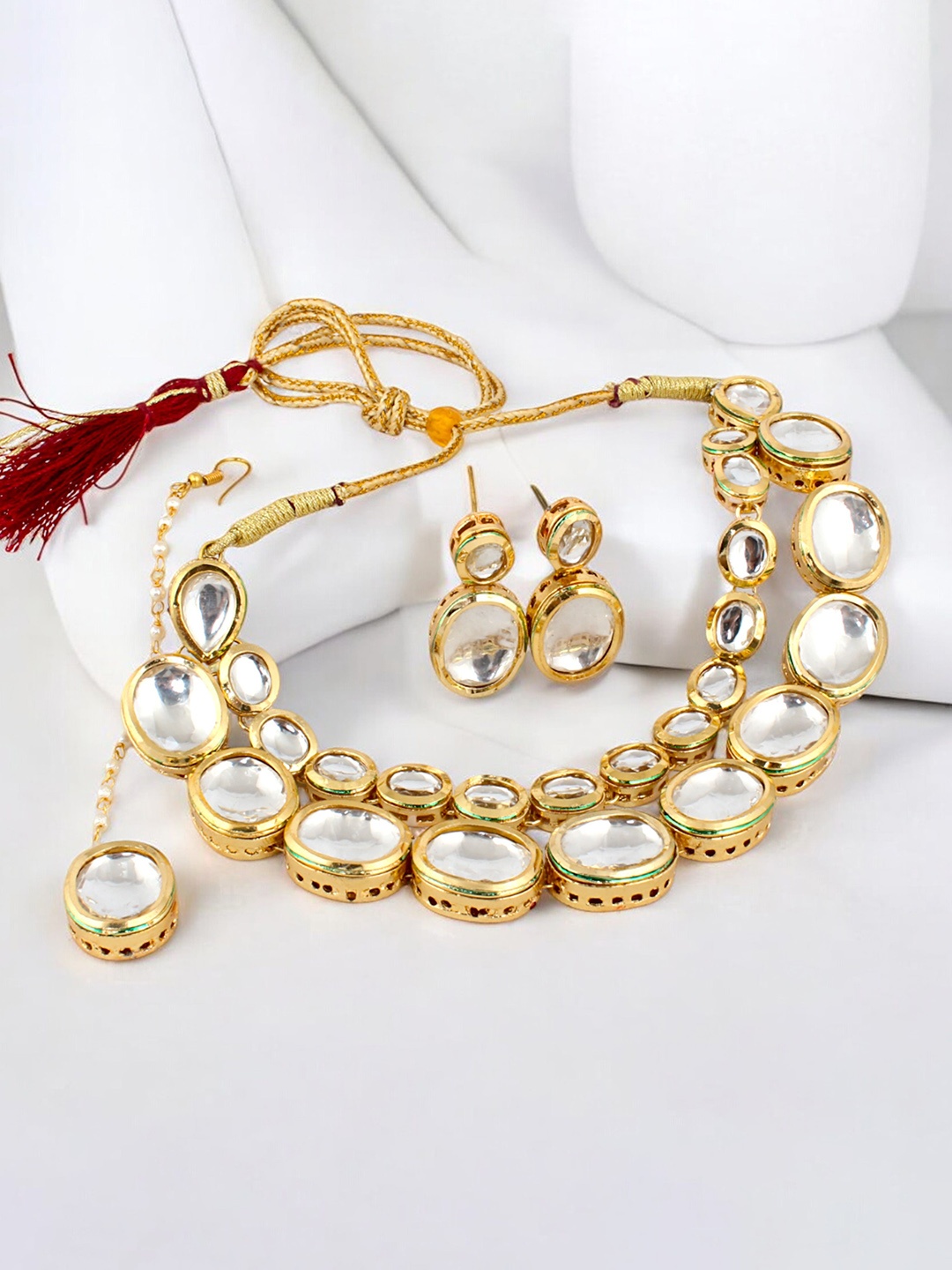 

LUCKY JEWELLERY 18K Gold-Plated Kundan-Studded Jewellery Set