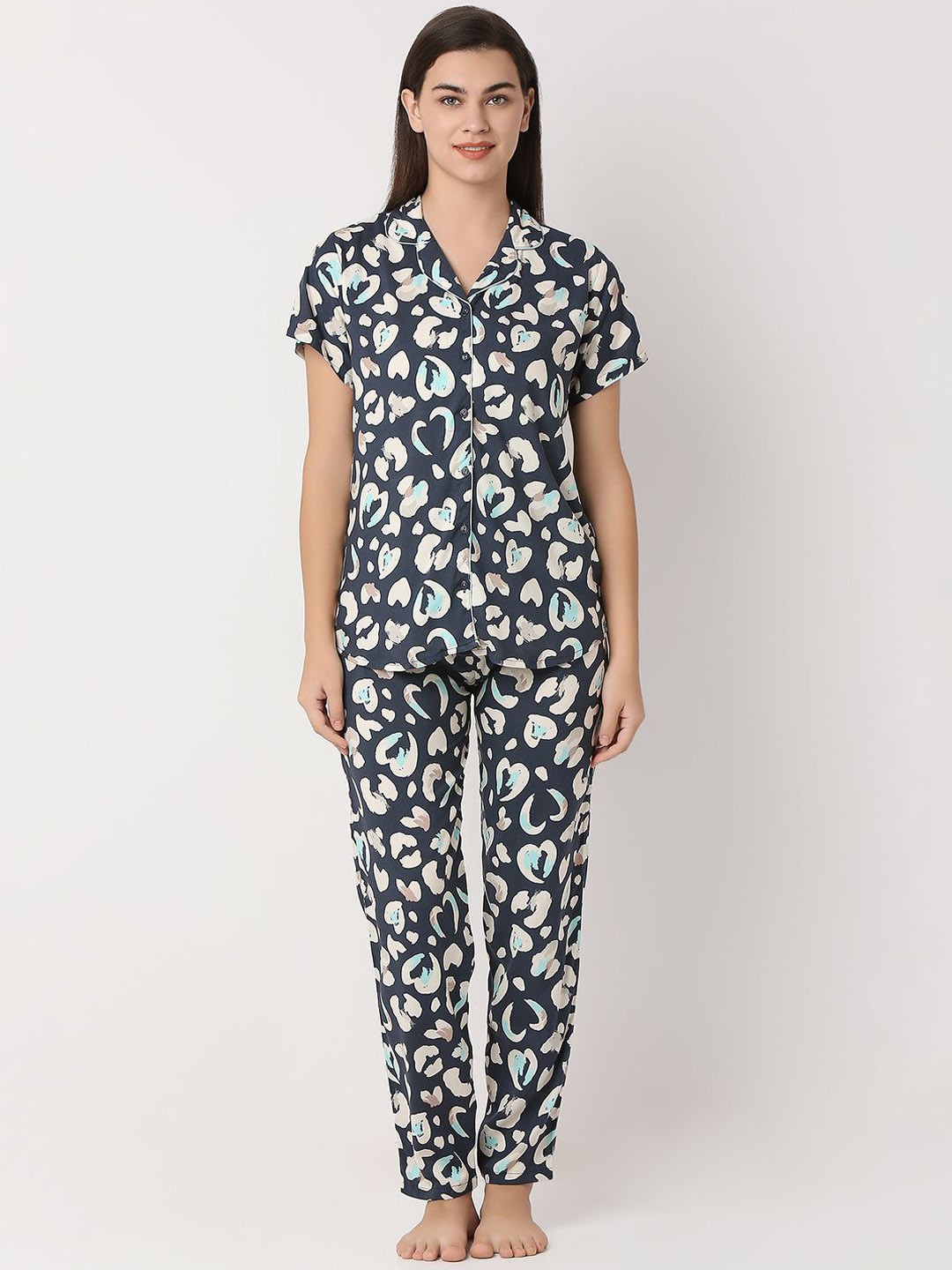 

Juliet Women Pure Cotton Printed Night suit, Blue