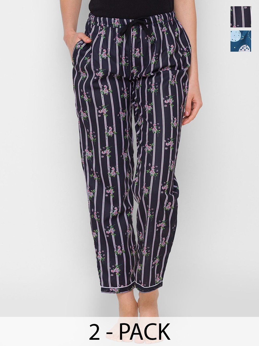 

FashionRack Women Pack Of 2 Printed Lounge Pants, Navy blue