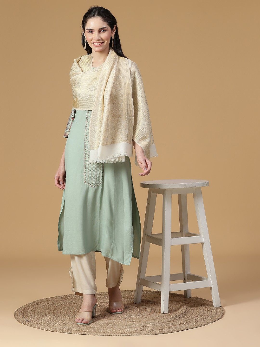 

SHINGORA Women Woven Design Stole, Off white